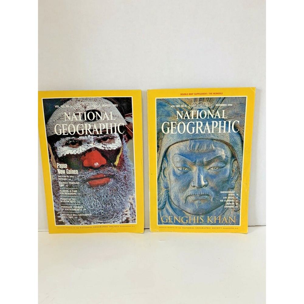 National Geographic Magazine August 1982 Papua New Guinea& Dec 1996 Genghis Khan